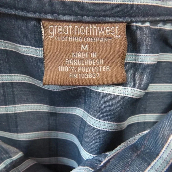 GNW Great Northwest Stripe Shirt Mens M Blue Gray Button Up Short Sleeve - Picture 3 of 7